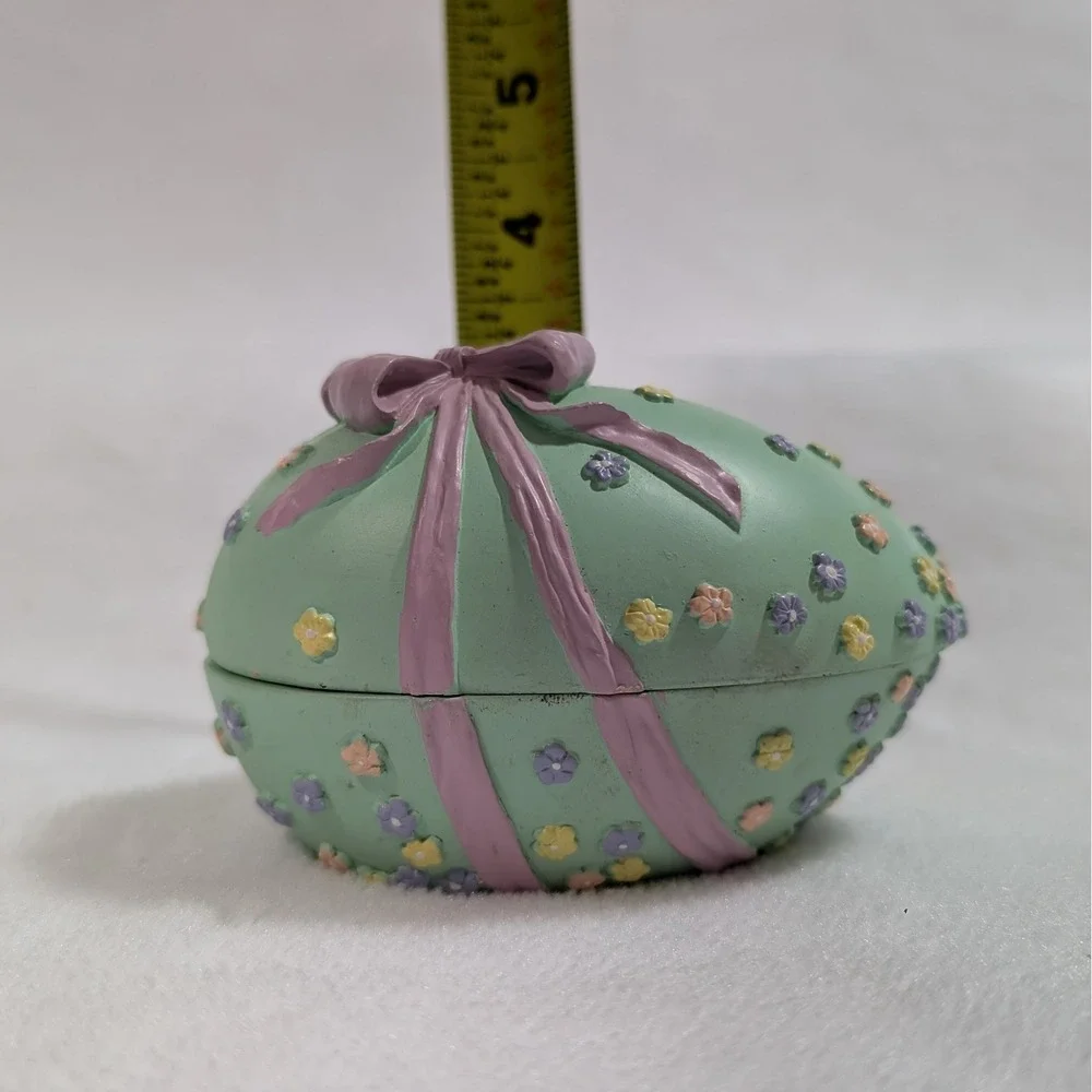Vintage 90s Easter Egg Bunny Fishing Figurine Pastel Bow Knick Knack Decor Opens